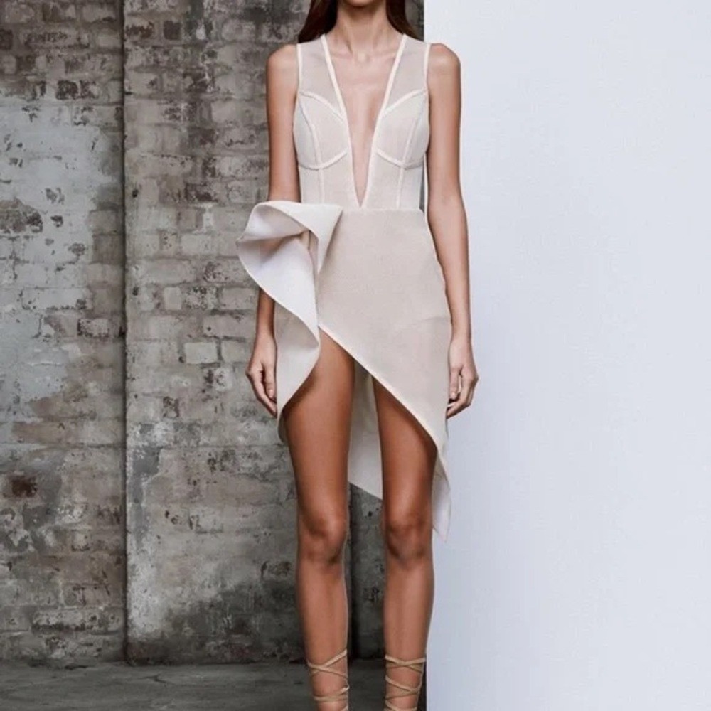 Lexi Prana Dress Sana Champagne Mesh Overlay Asymmetrical Size AU 8‎ / US 4 NWT
